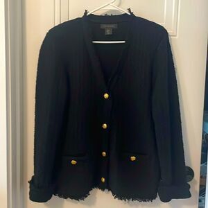 Tahari Black V-neck Knit Jacket